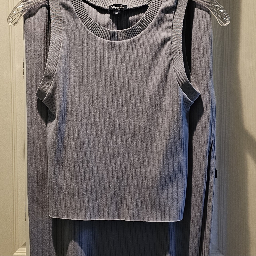 Cotton Blend Ribbed Skirt And Sleeveless Crop Top. Pretty Powder Blue Color.